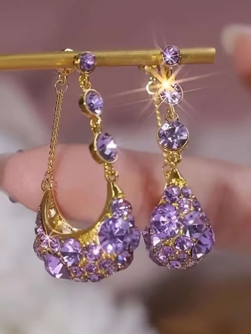 Vintage-Purple Basket Drop Earrings(High Quality Sterling Silver Posts) 14K - Picture 3 of 5